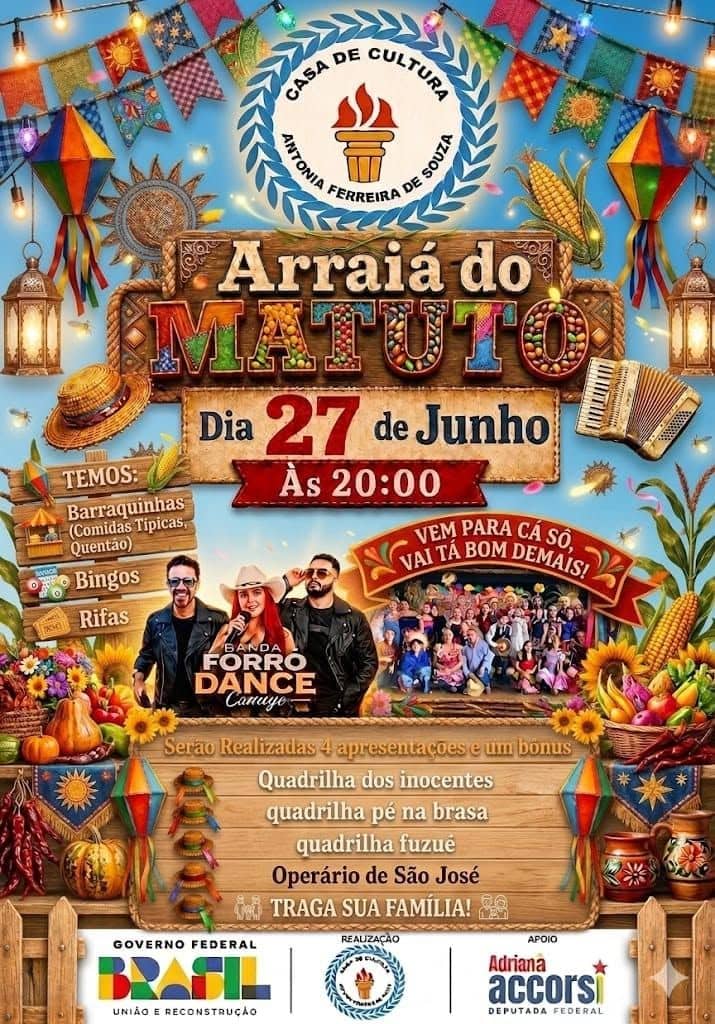 Cartaz do evento de quadrilha da casa de cultura 2026
